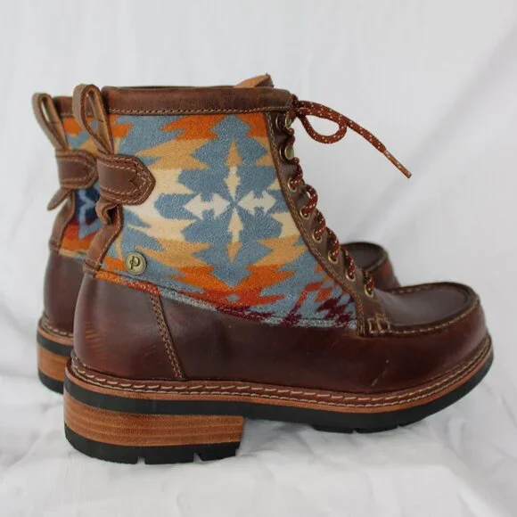 Pendelton Clarks leather wool Aztec blanket Ottawa Peak Boot Hiking lace up 9 - Picture 5 of 11